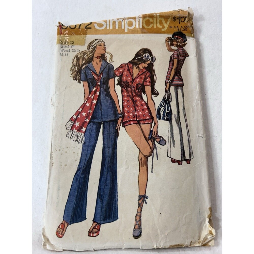 Vtg 1970s Simplicity 9372 Pants Shorts Sailor Tunic Top SEWING PATTERN 12